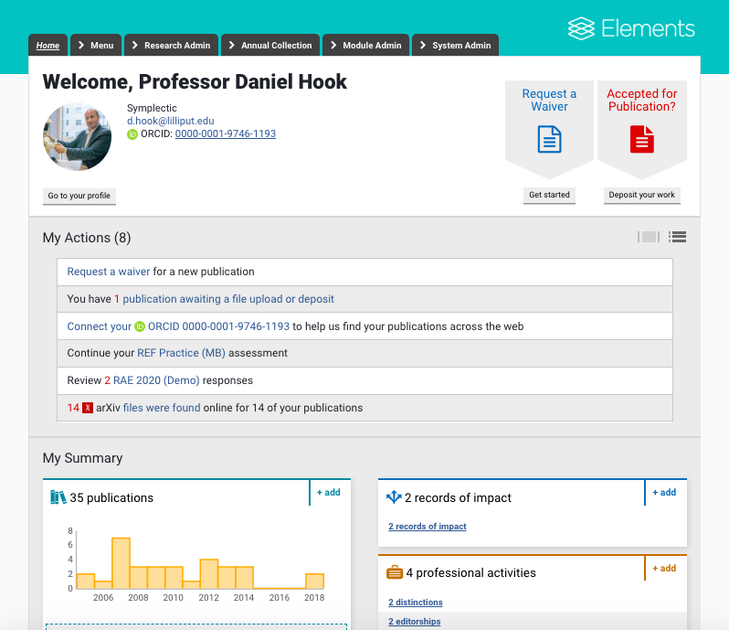 Screenshot of Symplectic's Elements product