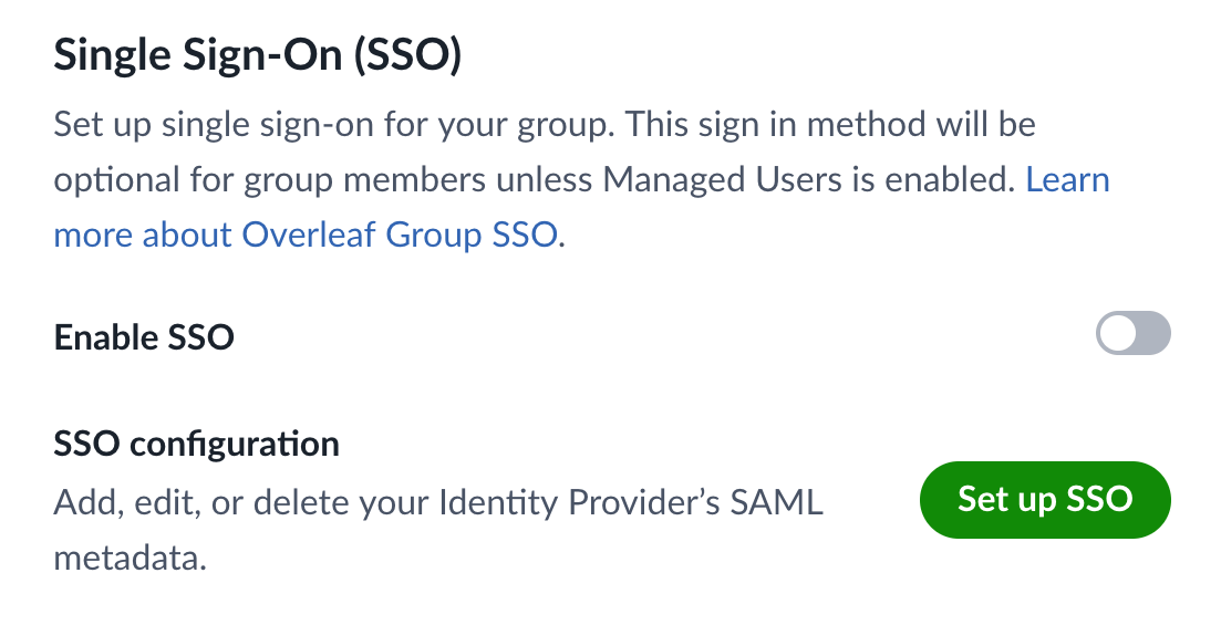 SSO configuration page