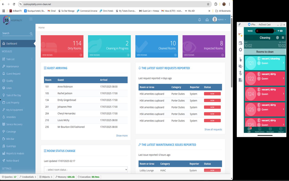 Room Attends Lists on Device with Back End Dashboard