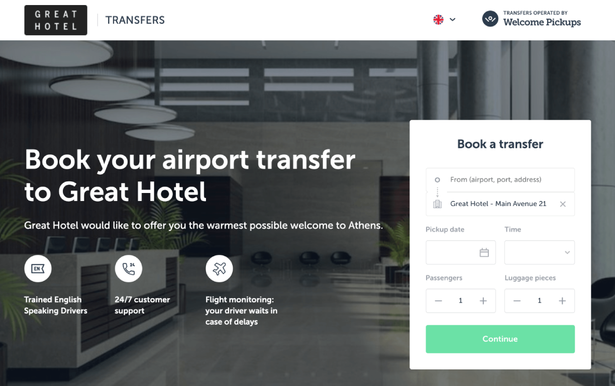 A dedicated landing page for guests to book their transfers.