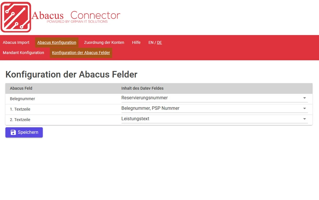 Configuration der Abacus Textfelder