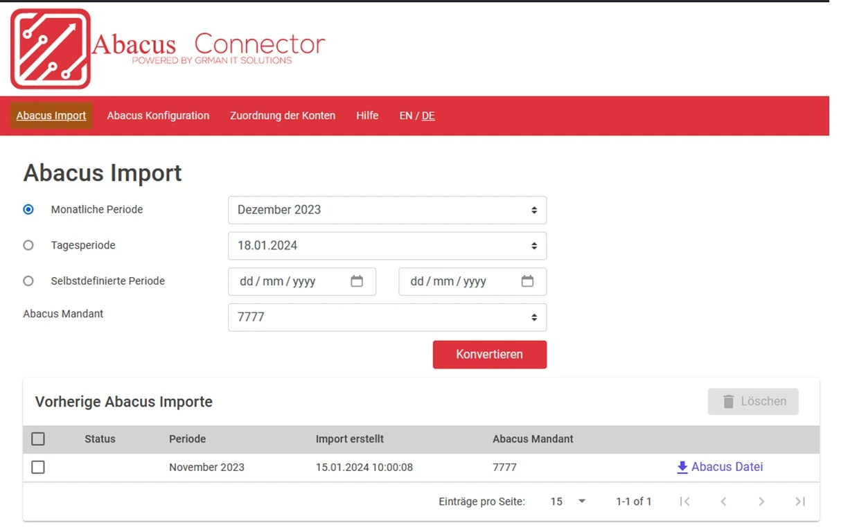 Start page - create Abacus import files