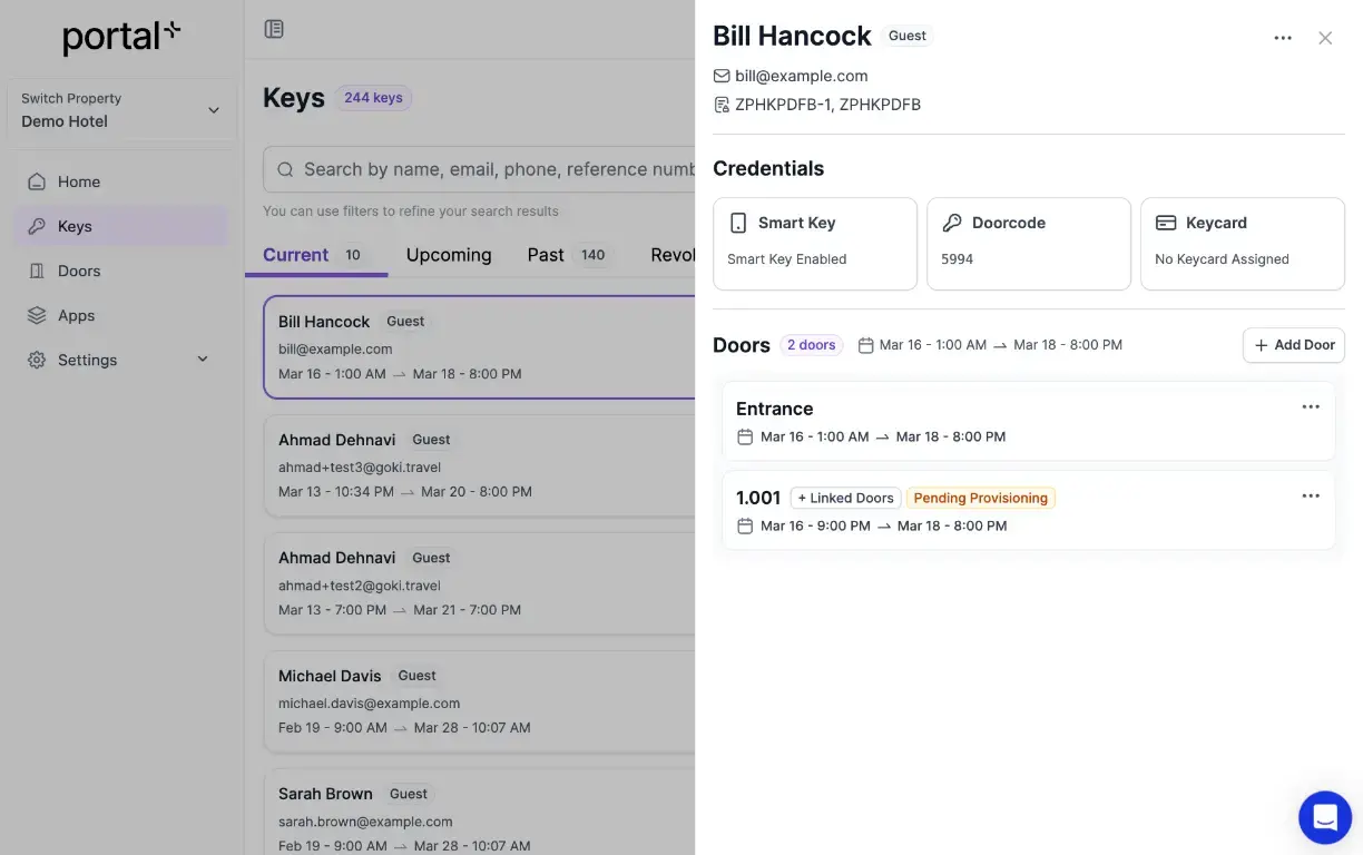 Portal create/manage Keys based on Apaleo reservations
