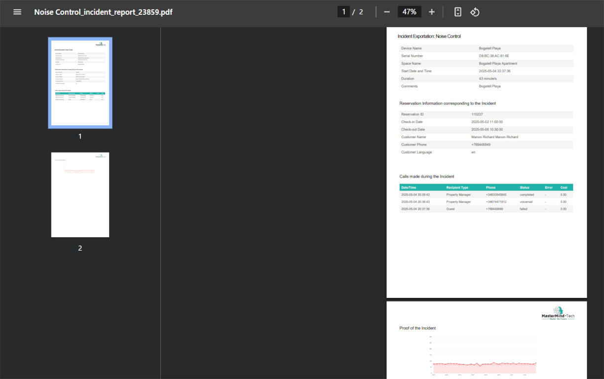 Incident PDF exportation