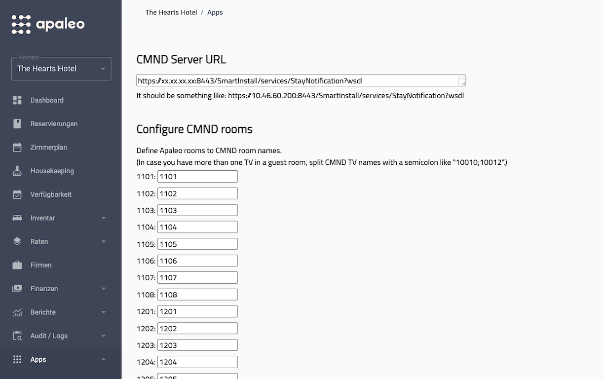 Integration settings for room assignment