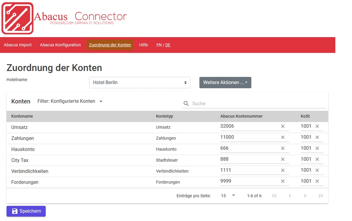 Mapping of appaleo accounts to Abacus accounts