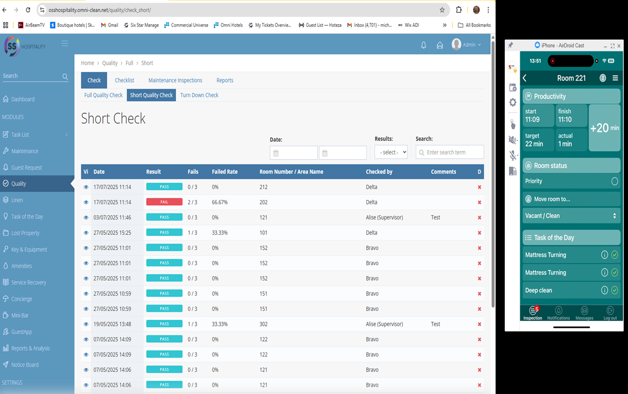 Supervisor Inspection on App with results report on back end 