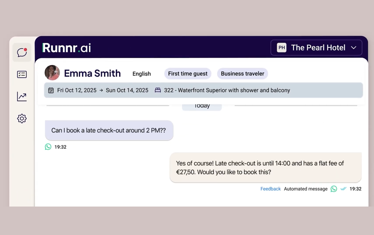 AI-powered conversational upsells automated in Apaleo