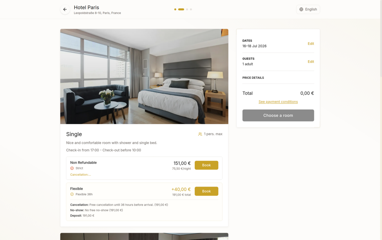 Room selection with rates and availability