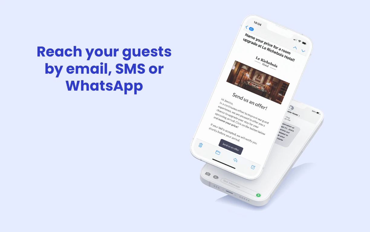 Reach your guests by email, SMS or WhatsApp