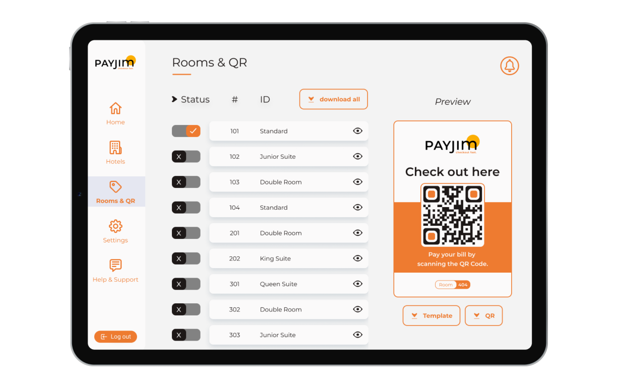 Customise and manage the in-room QR codes 