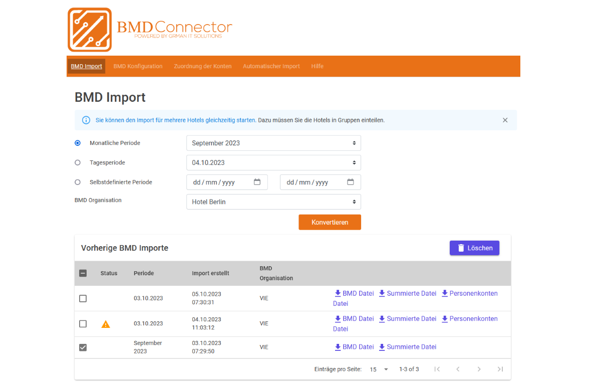 Start page - create BMD import files