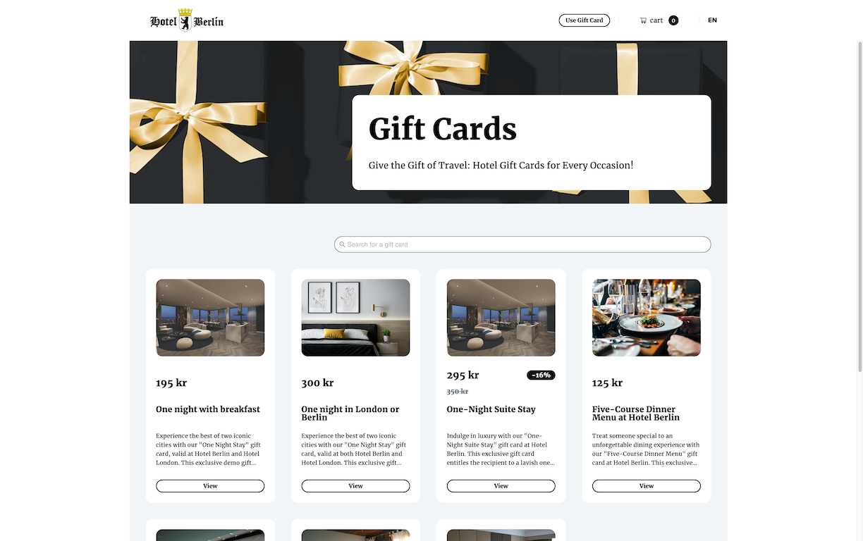 Gift card e-commerce store