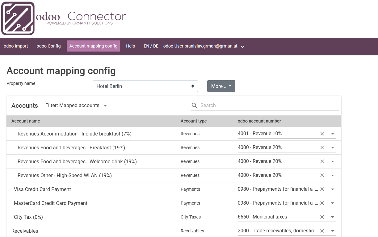 Configure mapping of apaleo's into odoo's accounts