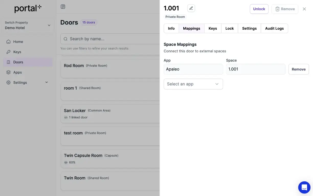 Map your Portal room to a unit in Apaleo