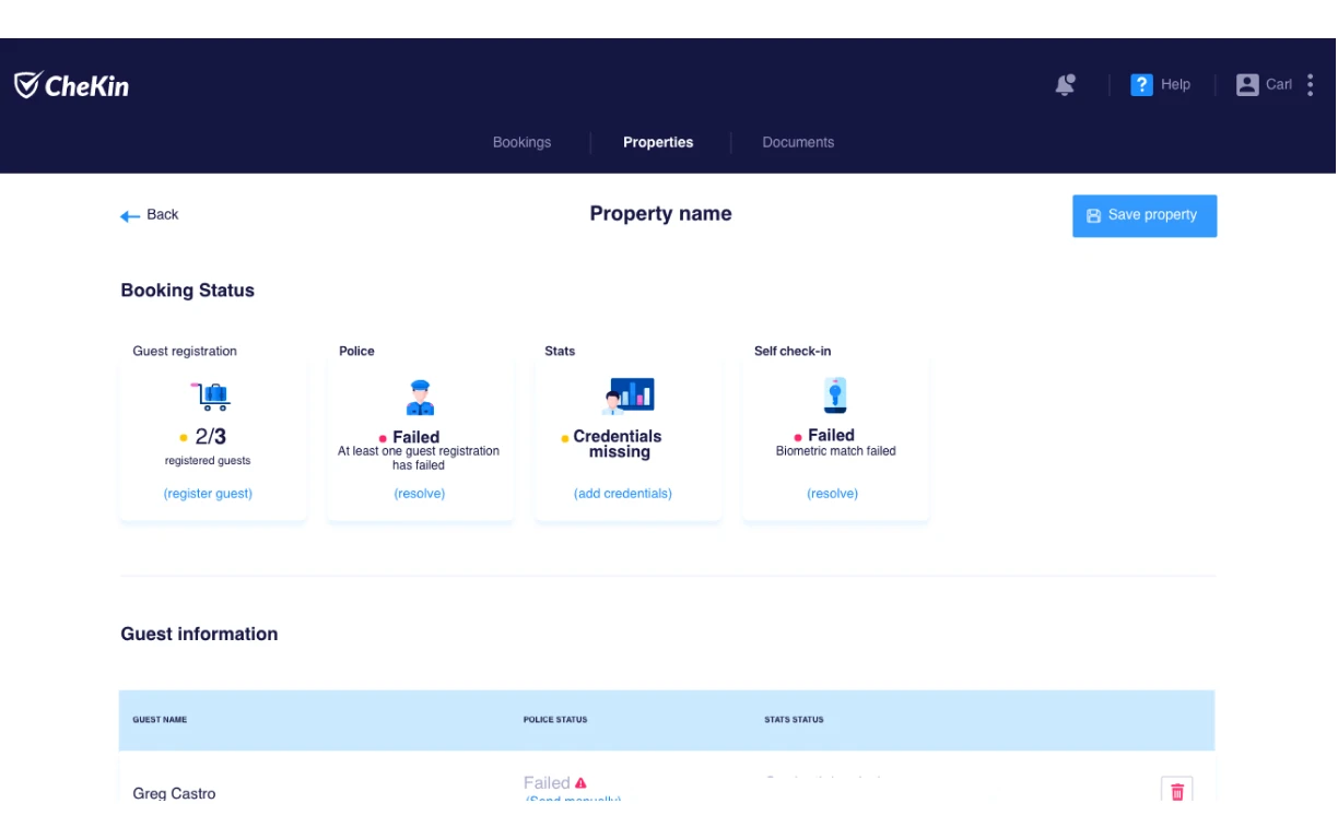 booking status overview