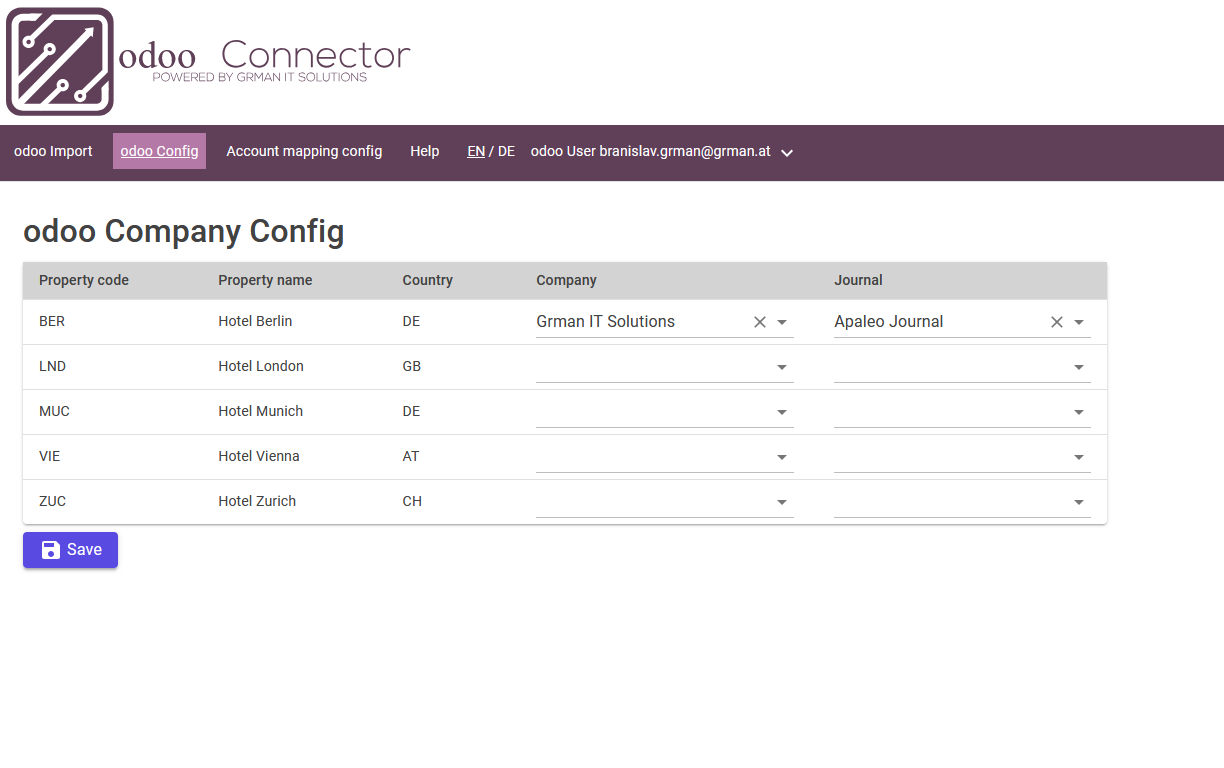 Configure odoo's companies and journal settings