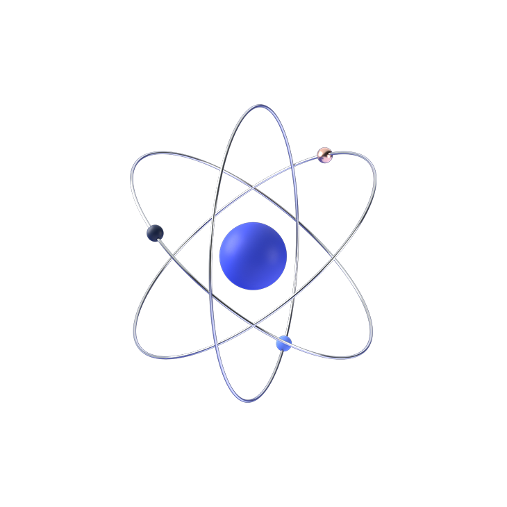 Atom icon with blue spheres