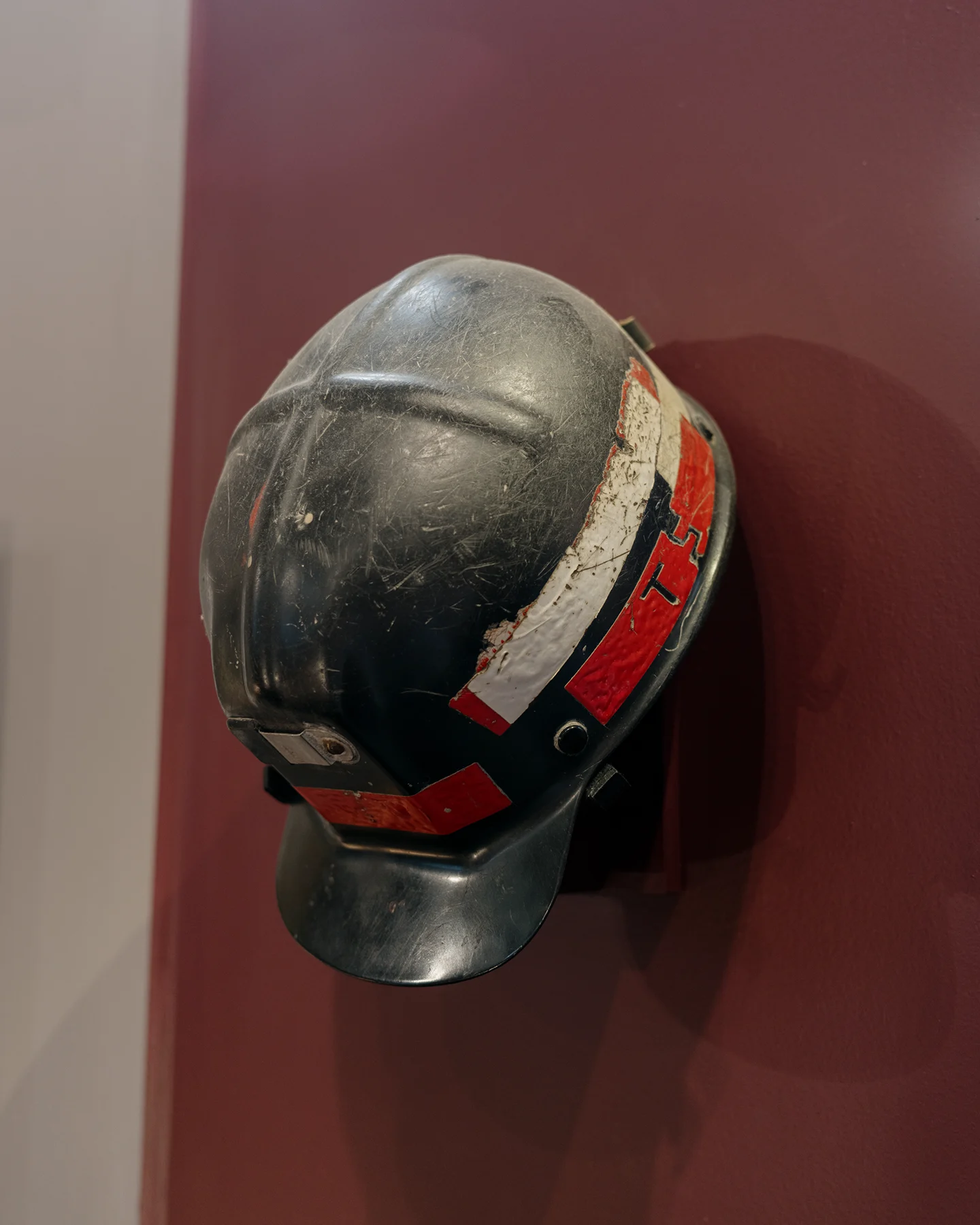 Coal miner's hard hat displayed as an artifact in the West Virginia Mine Wars Museum.