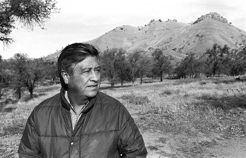 In black and white, a man stands in an outdoor setting. A hill is visible behind where is stands. 