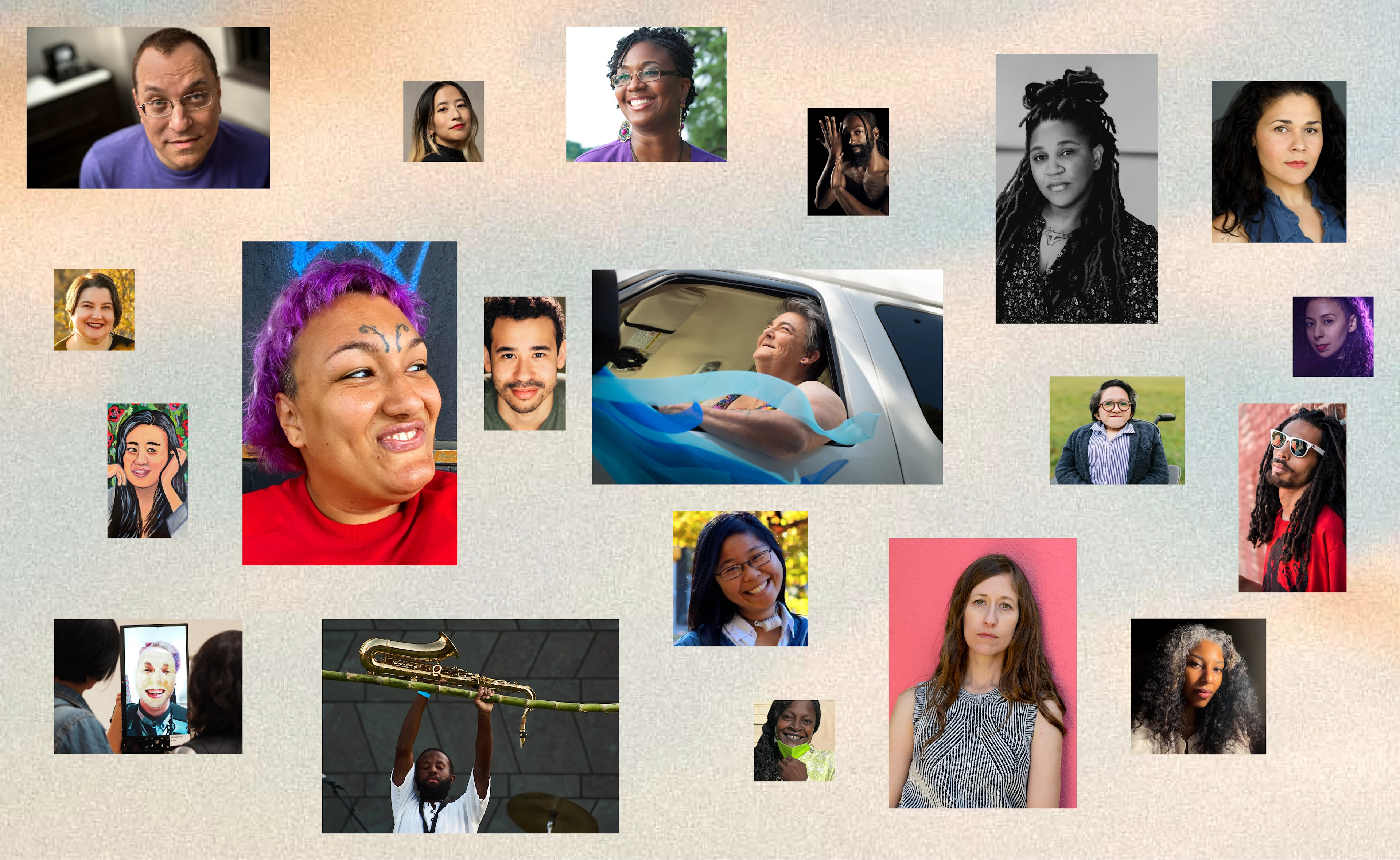 A series of images of people's faces who together make up the Disability Futures fellows 2022 cohort