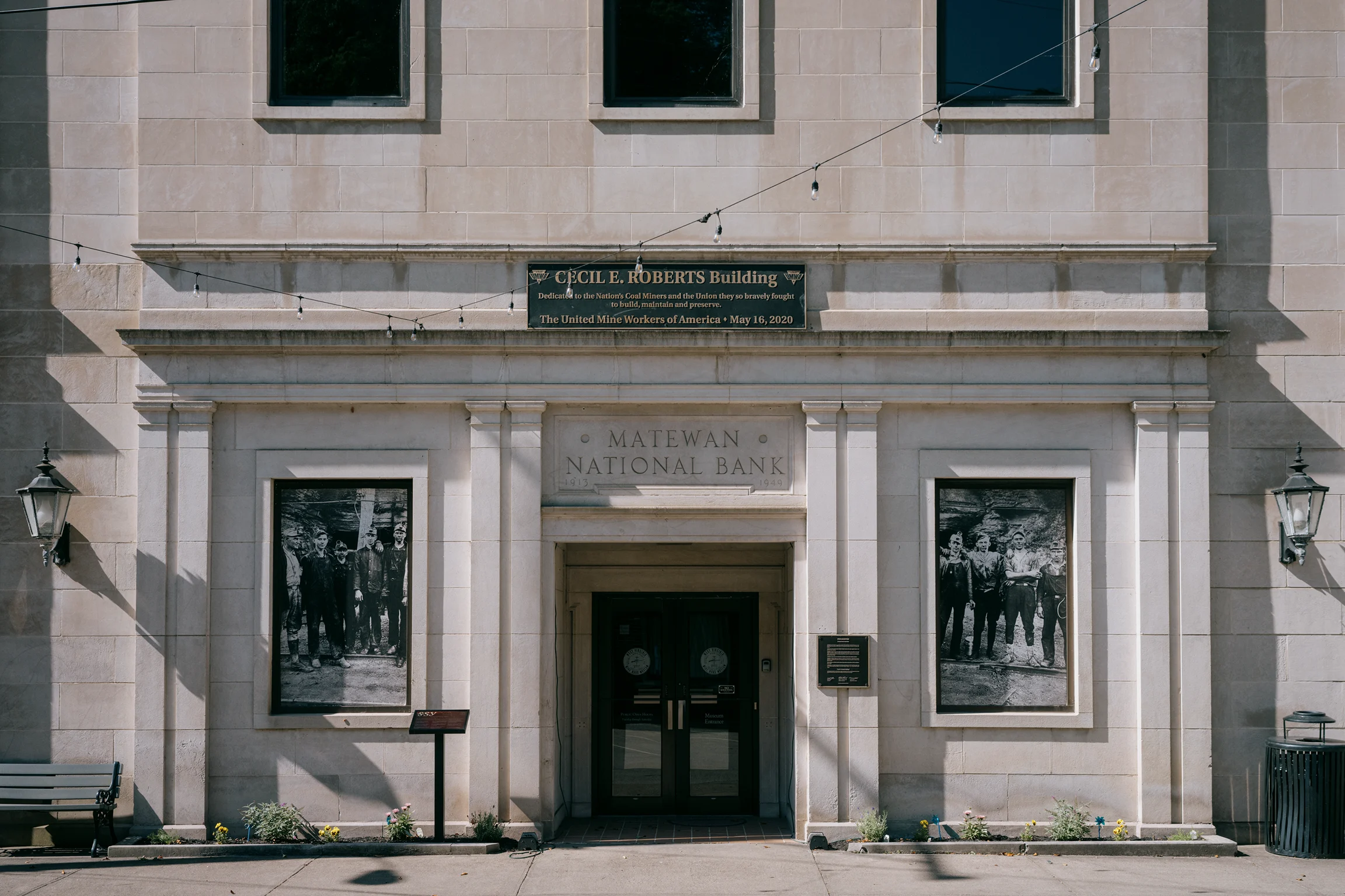 Exterior of the historic Matewan National Bank building, now home to the West Virginia Mine Wars Museum.