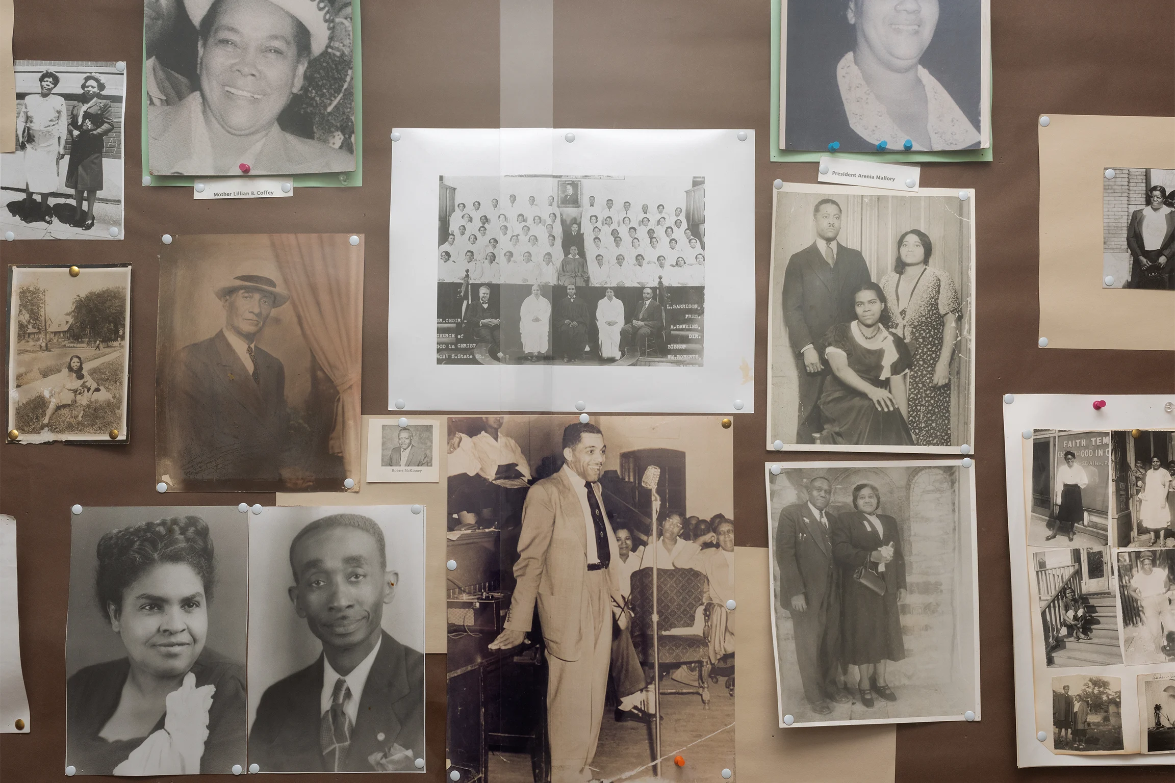 A collage of black and white photographs depicting members of the Till family