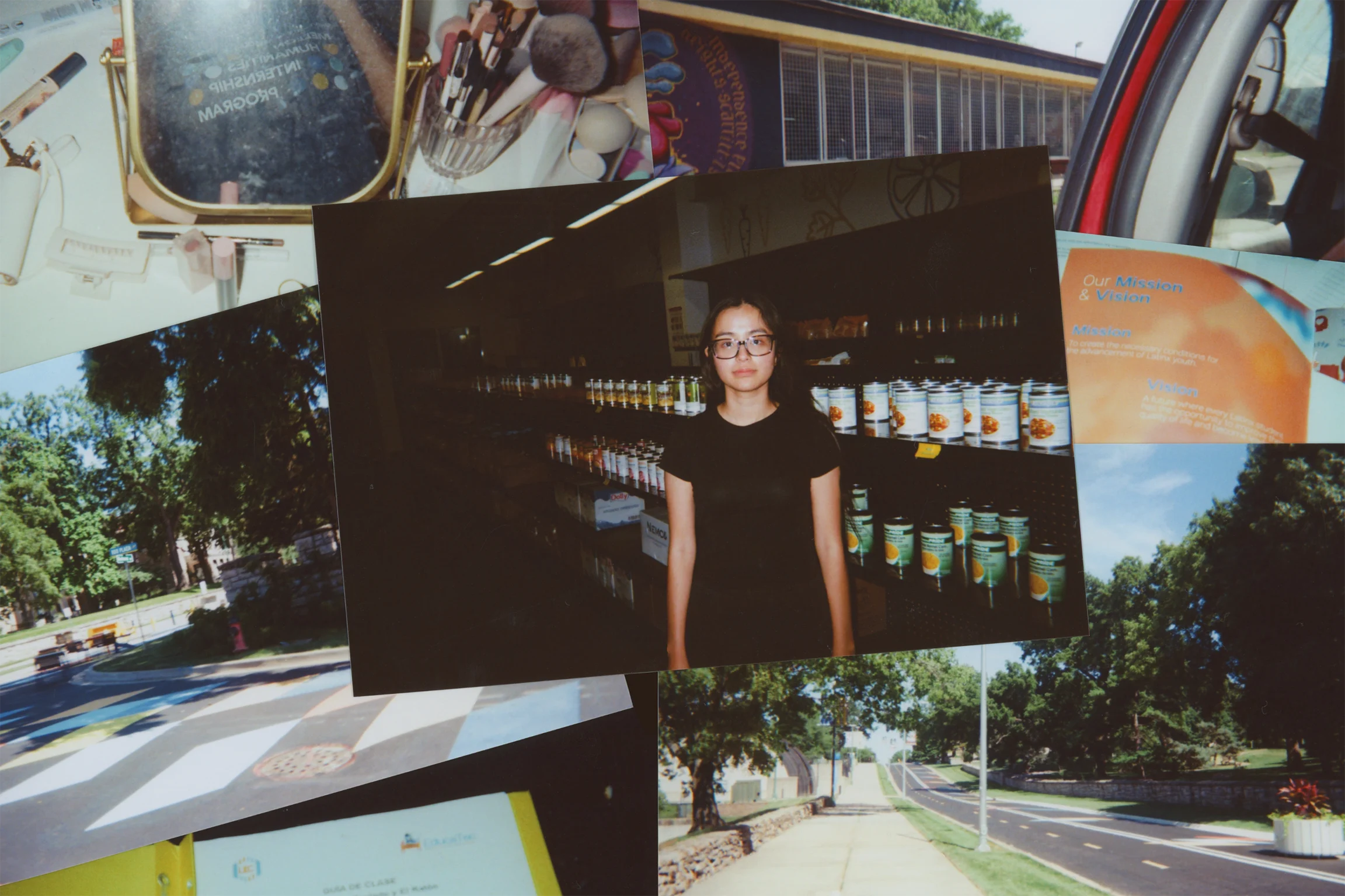 Collage of student-taken photographs showing scenes from a college campus