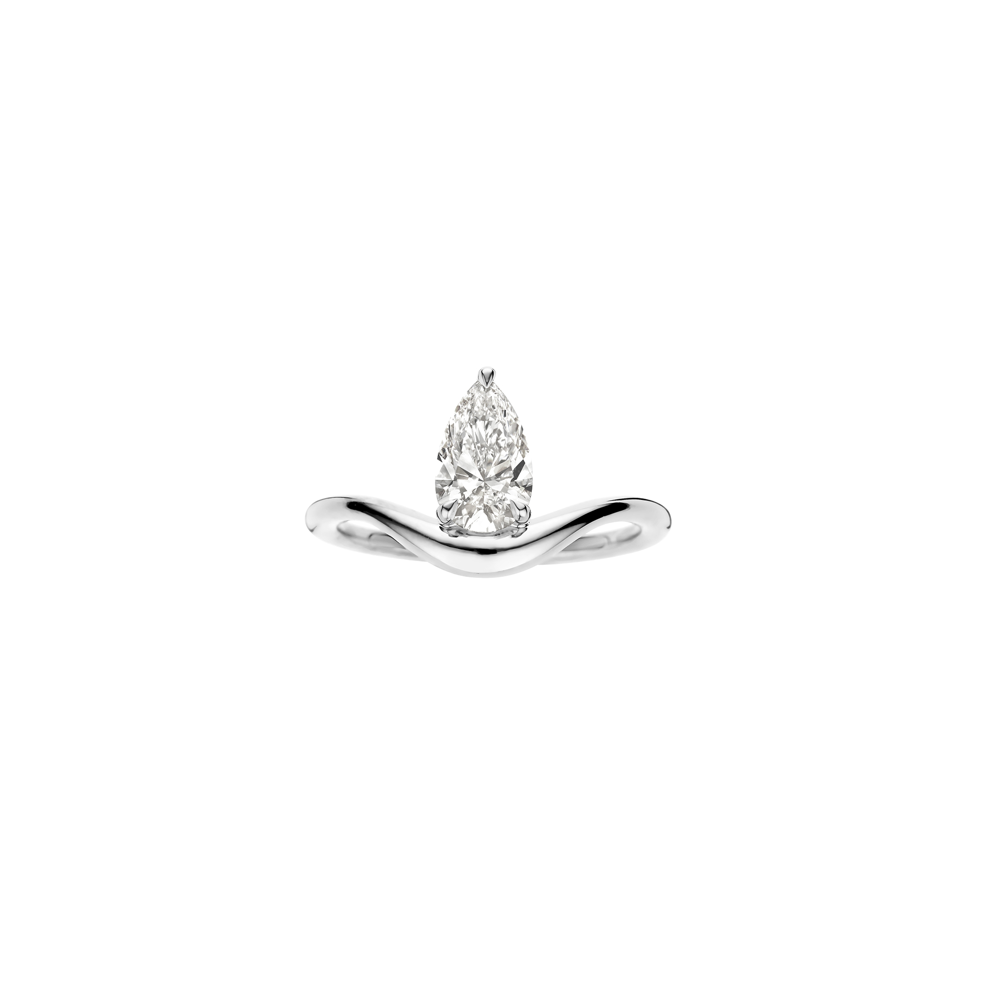 Audrey Pear engagement ring packshot - platinum