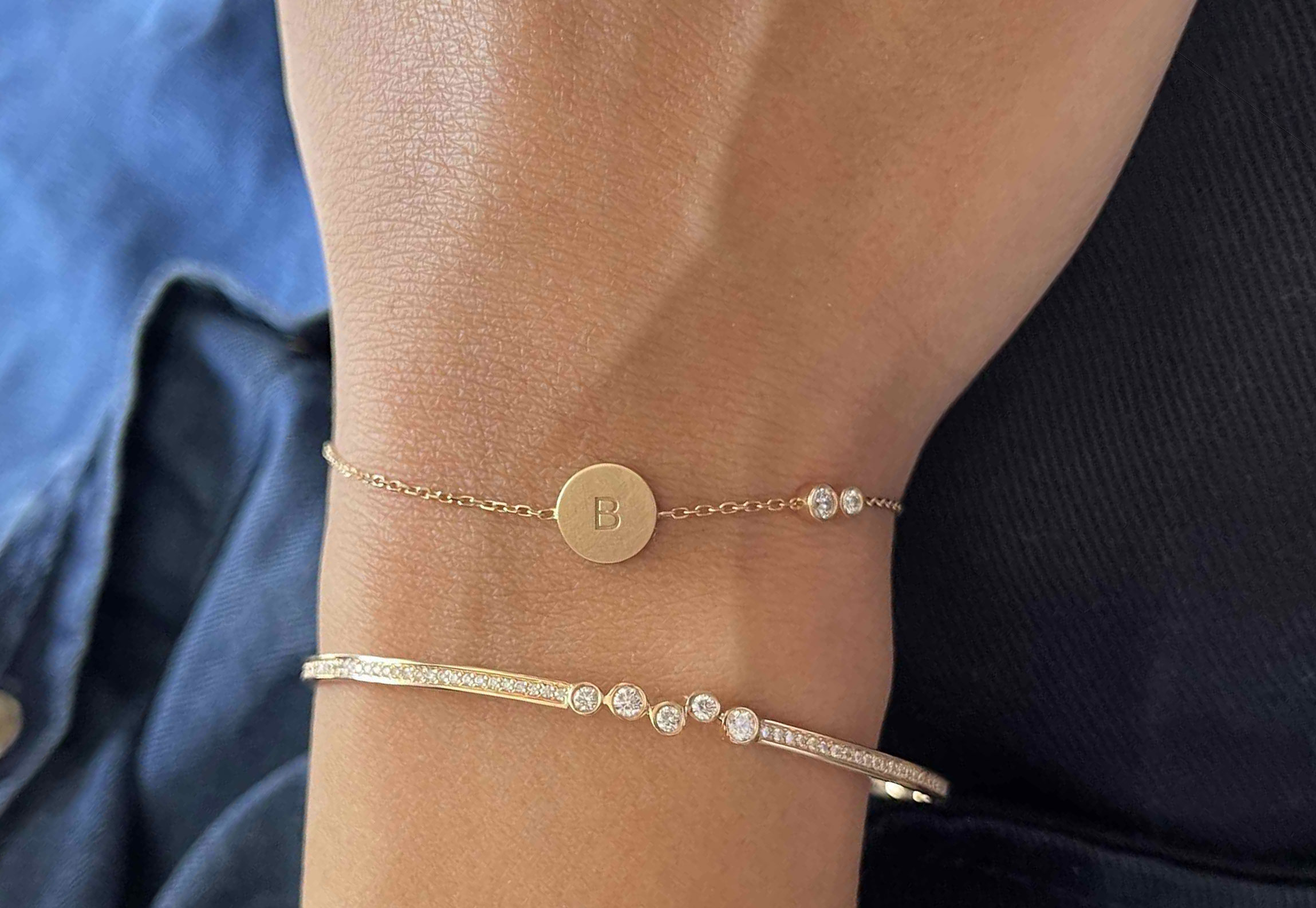 Lab Grown Diamond Bangle Bracelets with 18K Recycled Gold