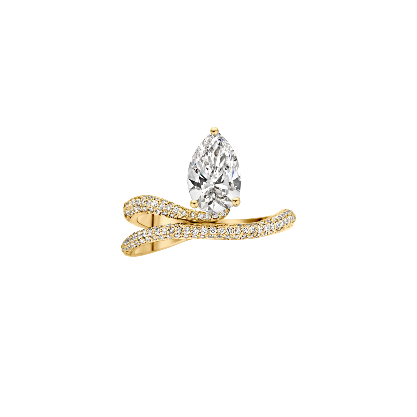 georgia pear engagement ring packshot - yellow gold