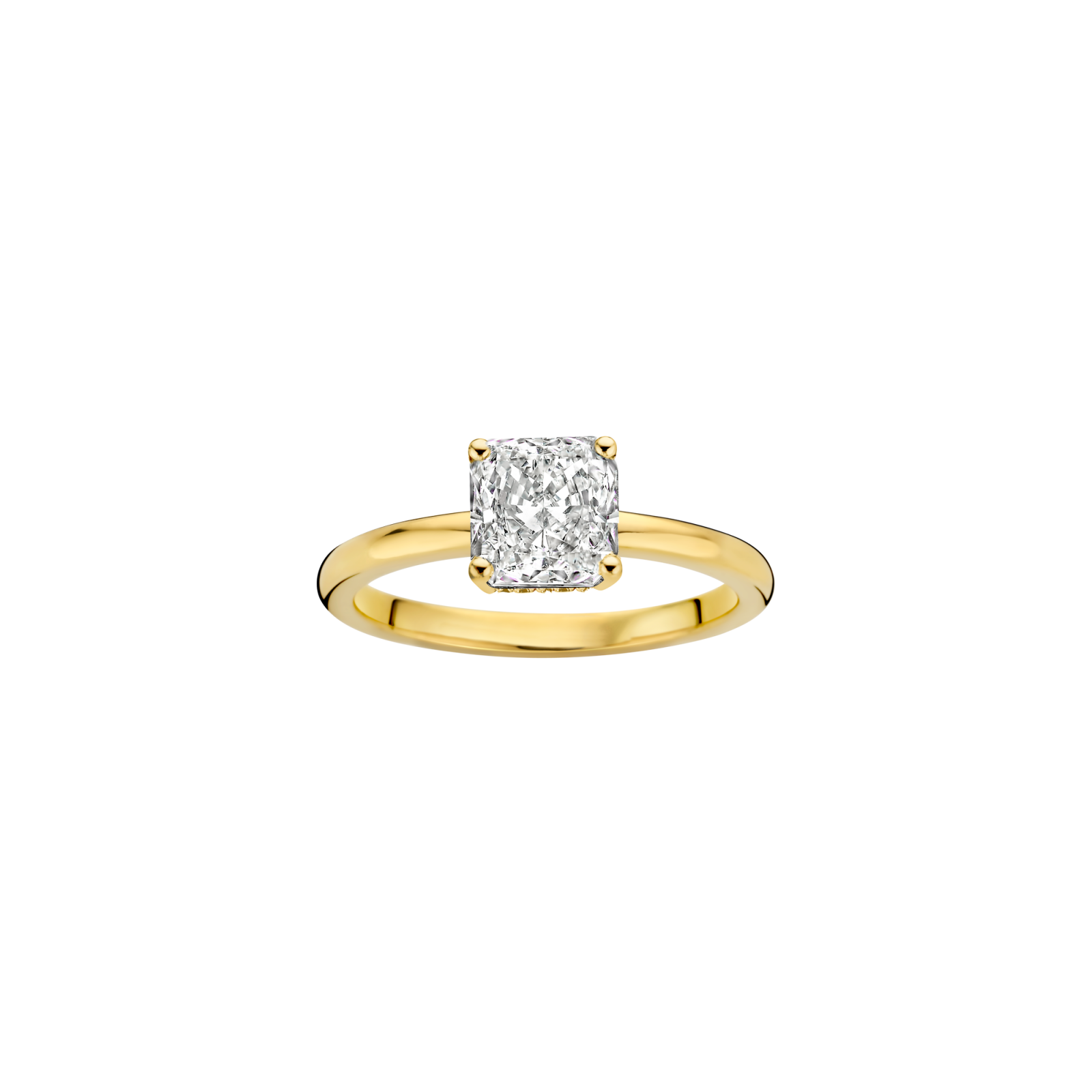 Maya Cushion Engagement ring packshot - yellow gold