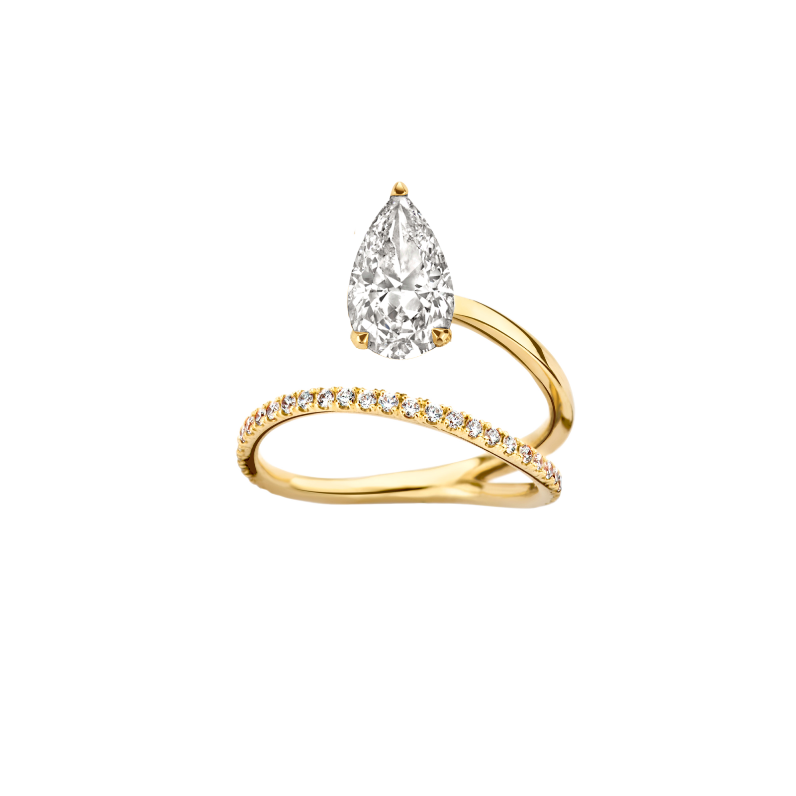 Billie Pavé Pear Engagement Ring Packshot - yellow gold 
