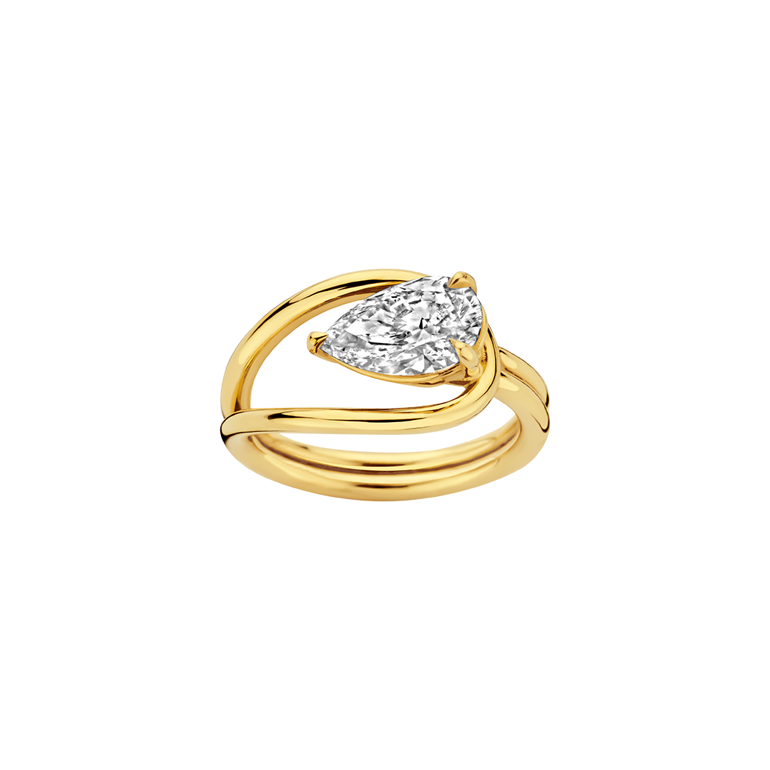 The Ellie Ring with a pear shaped diamond, by Kimaï