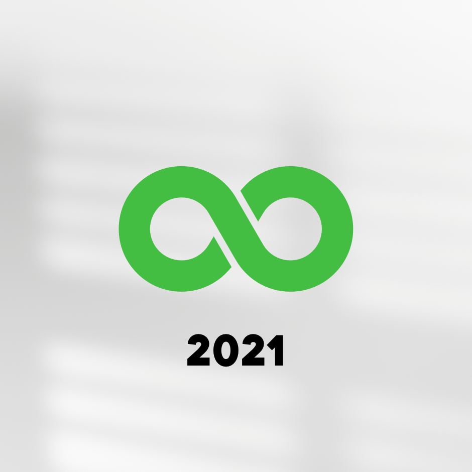 símbolo de infinito verde con el título 2021 a continuación