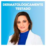 Foto Doctora rubia con la frase "Dermatológicamente testado"