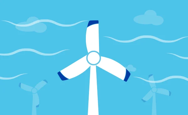 Dibujos animados de molinos de viento que producen energía.