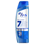 Botella de champú HYS, blanca y azul.