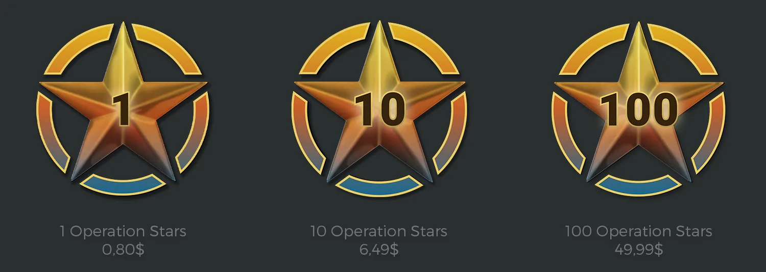 Operation stars can be bought in packs of 1, 10, and 100.