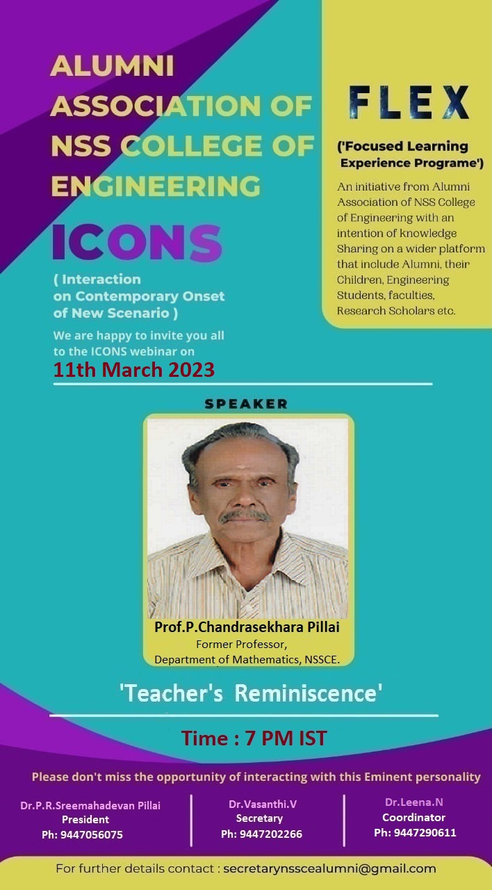 Webinar: Teacher's Reminiscence by Prof.P.Chandrasekhara Pillai (Former Professor, Department of Mathematics, NSSCE)