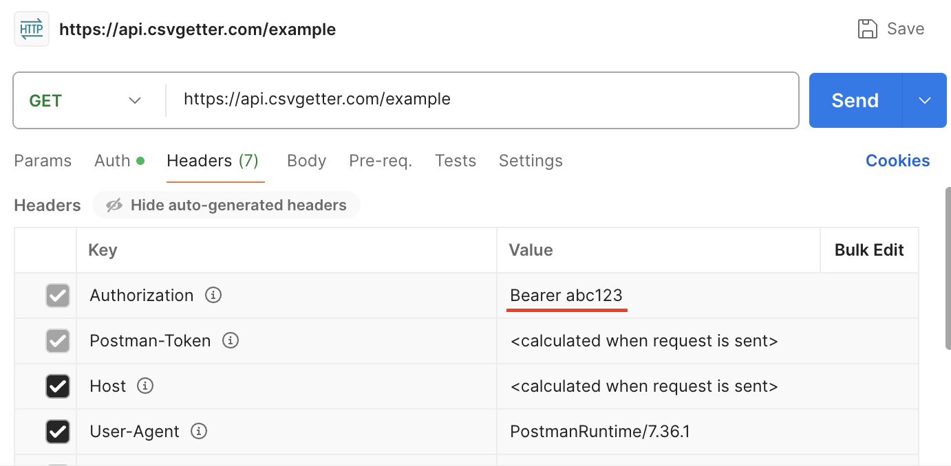 Making an http request with a bearer token in postman
