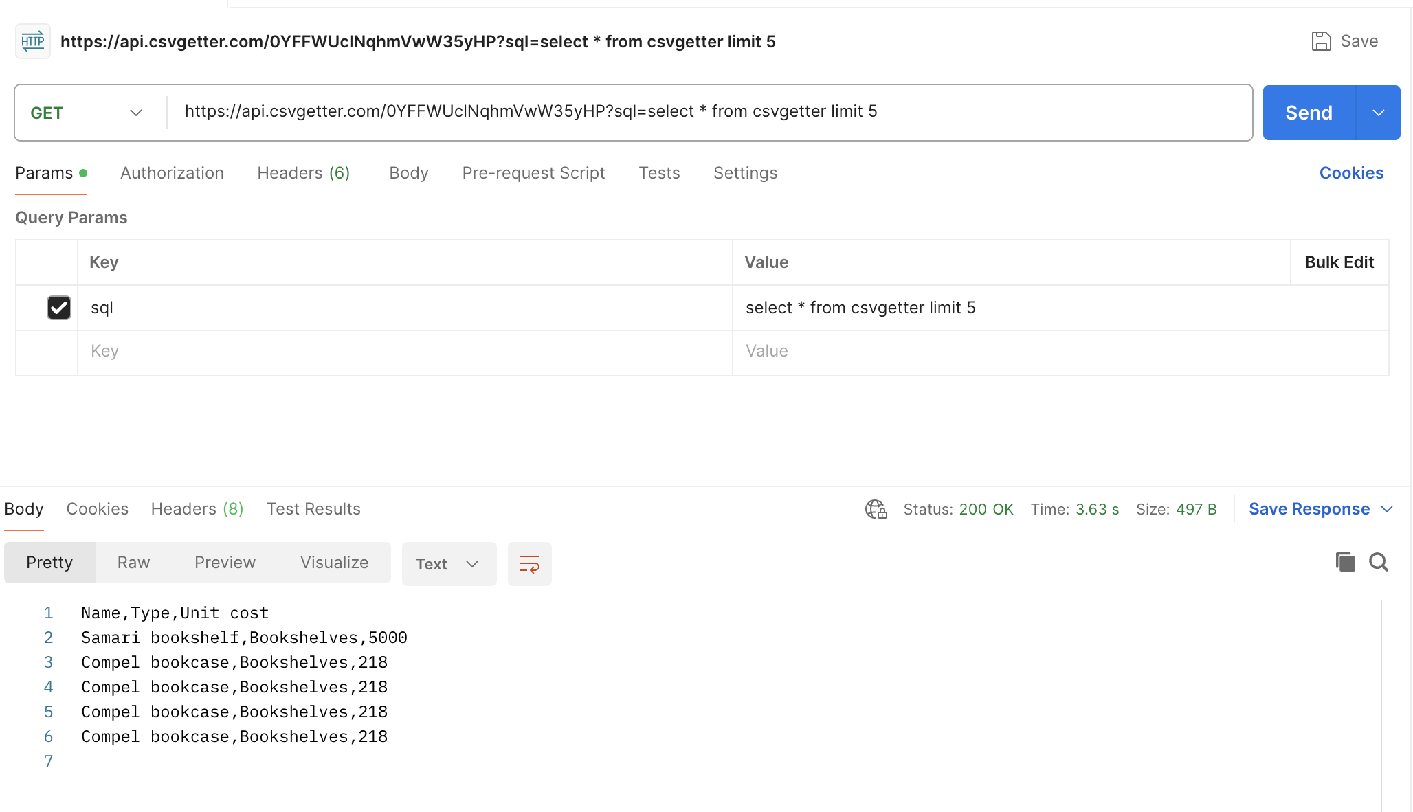 sql as url param postman