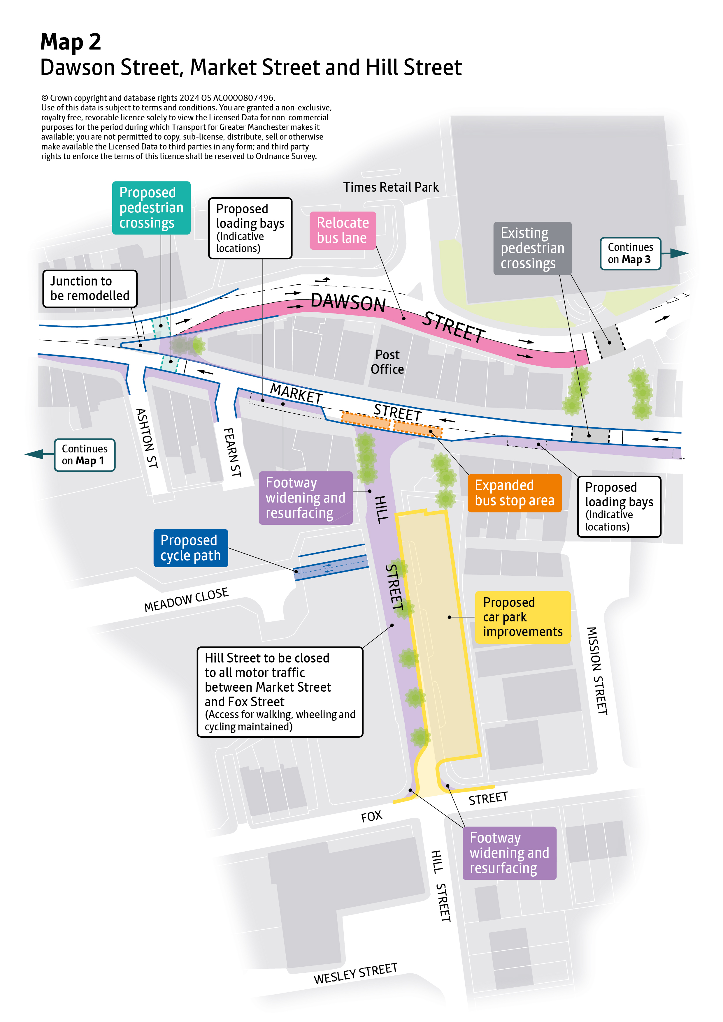 Map of Dawson Street, Market Street and Hill Street