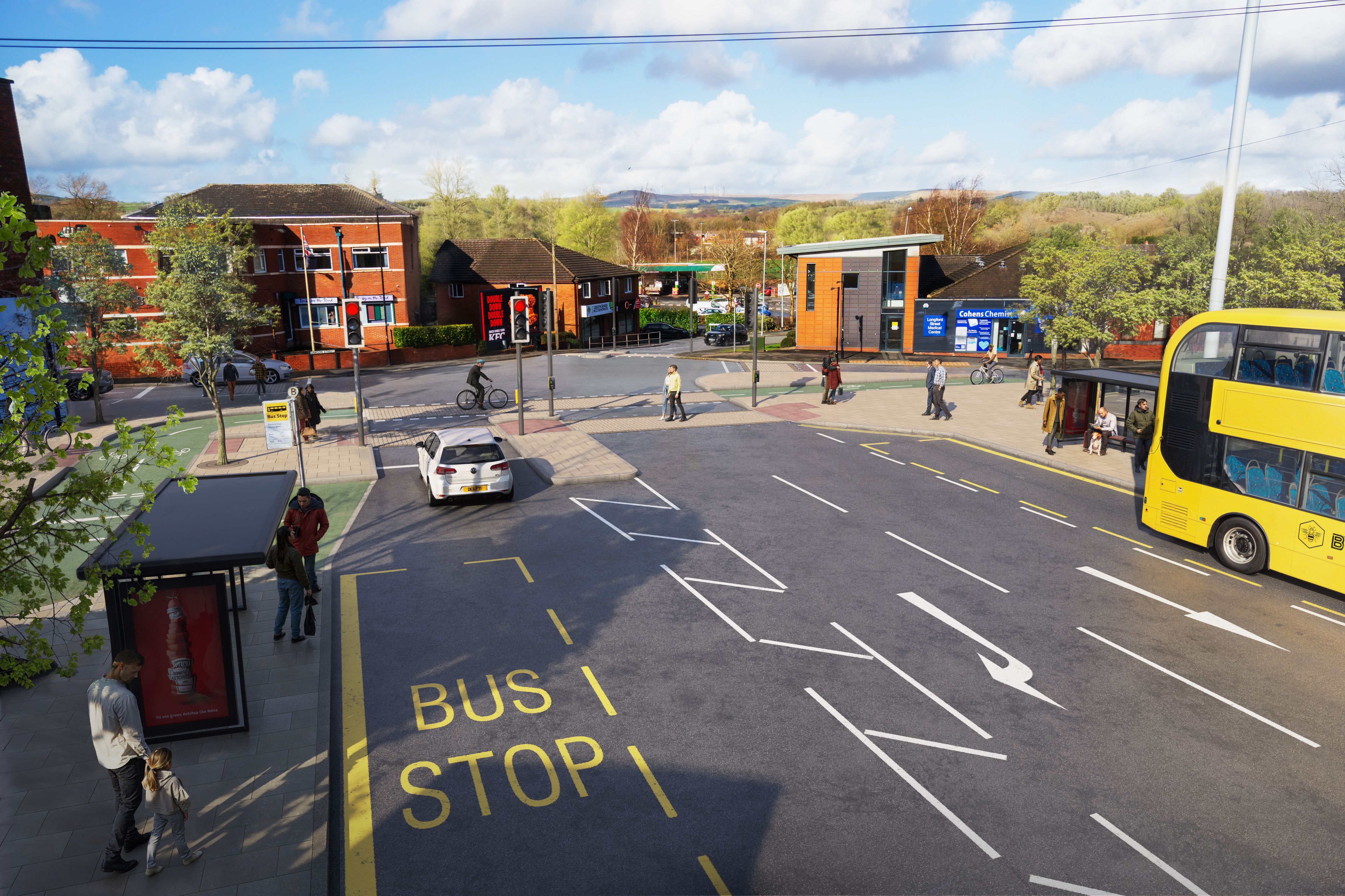 Mock up of new junction at Bamford Road and Dawson Street