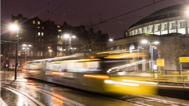 Metrolink tram in manchester city centre