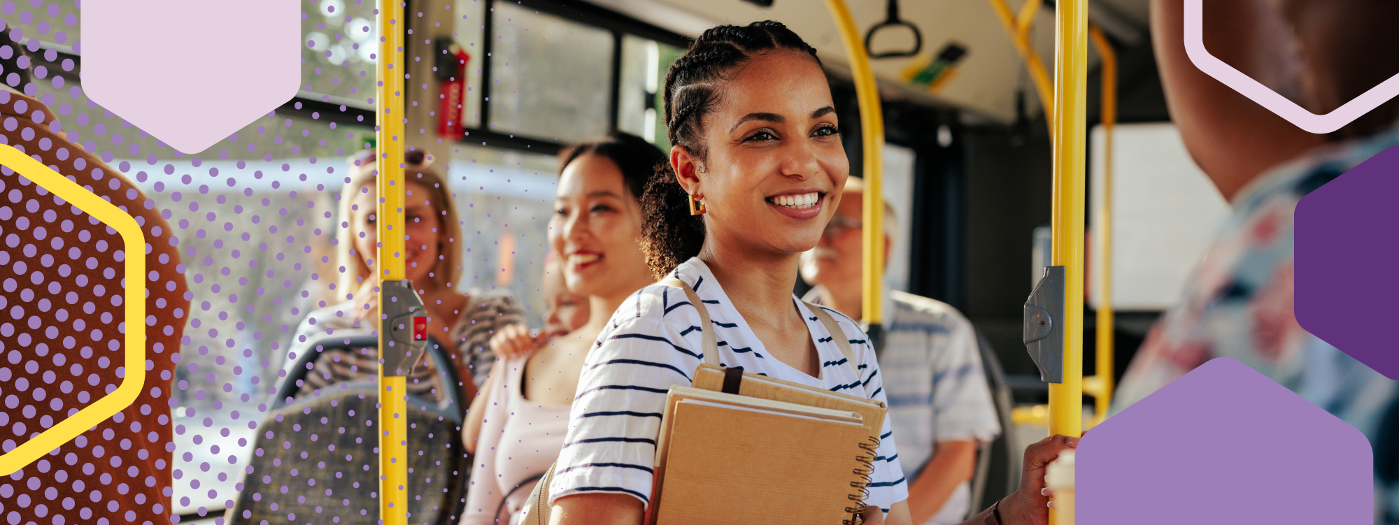 A group of students on the tram travelling to school