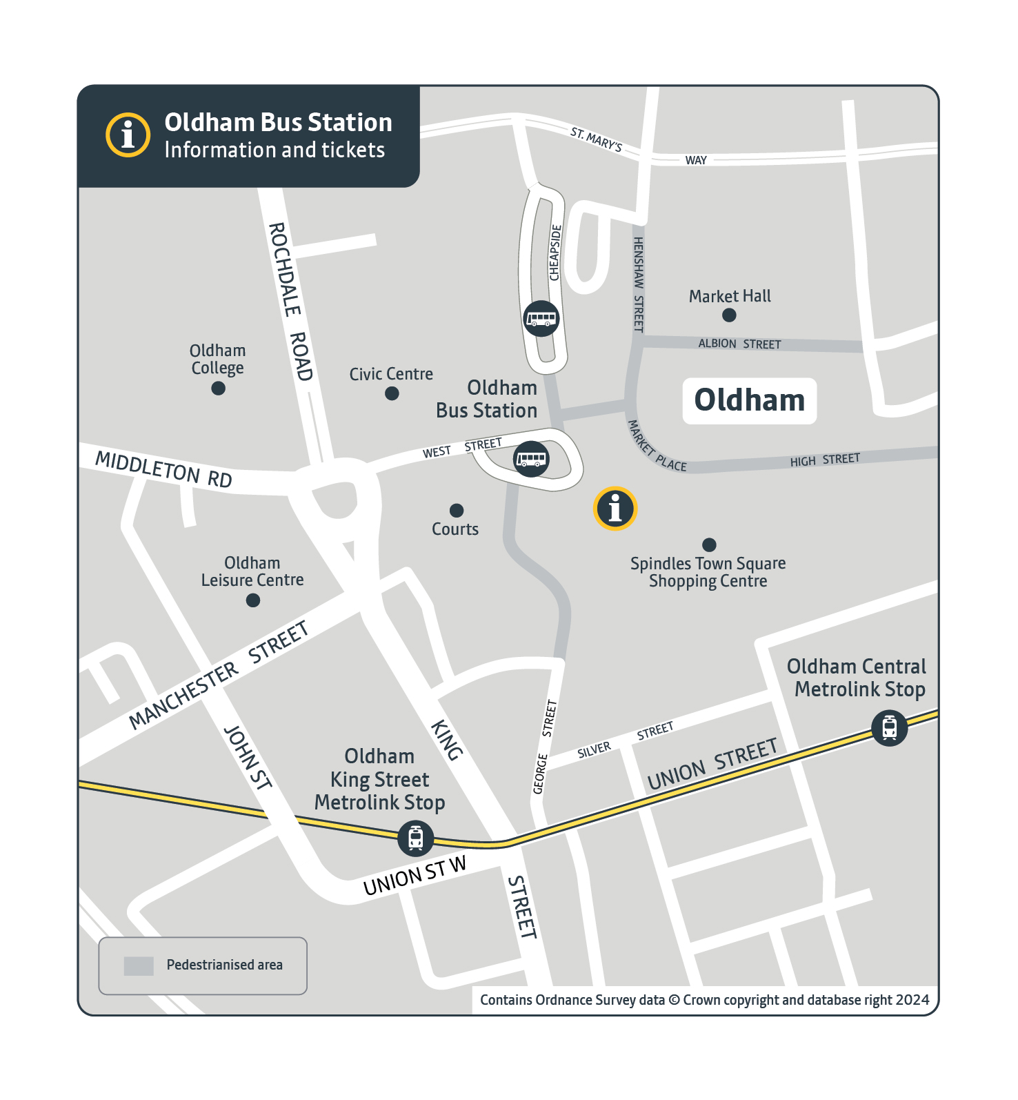 Map of Oldham information and ticket office