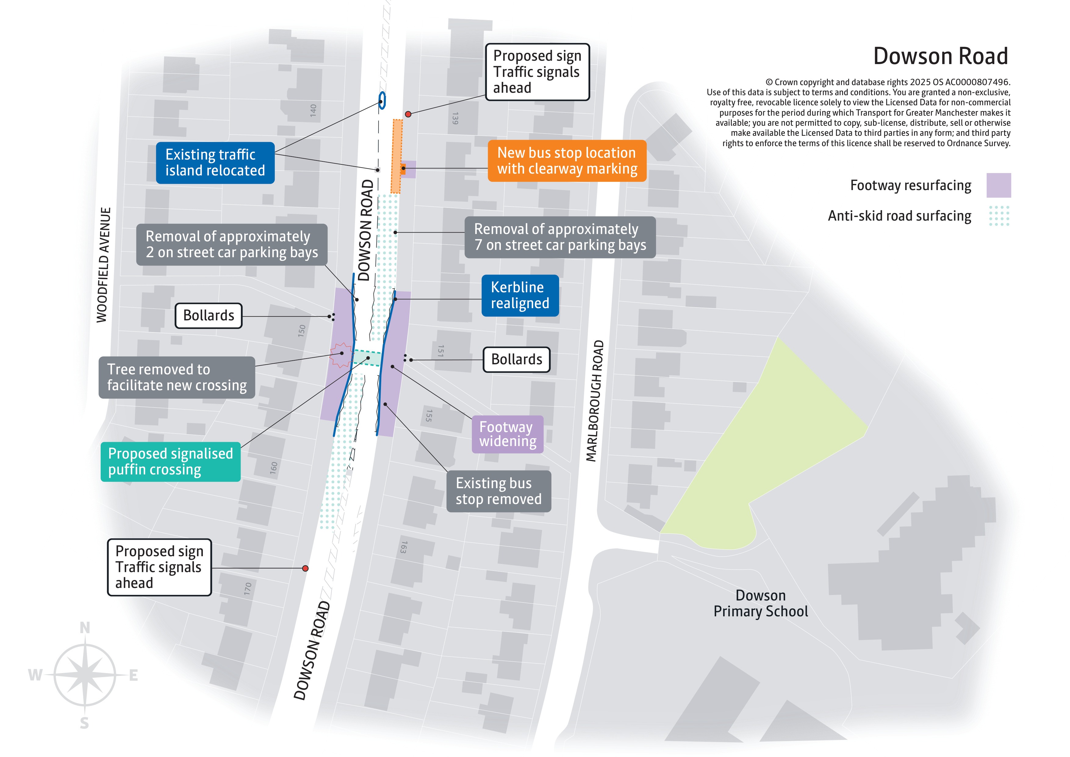 Map showing proposed improvements on dowson road, as part of the ashton to stockport scheme. More details can be fond above