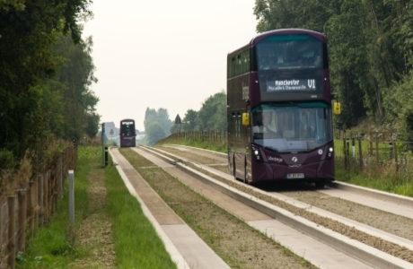 Vantage bus on guideway 