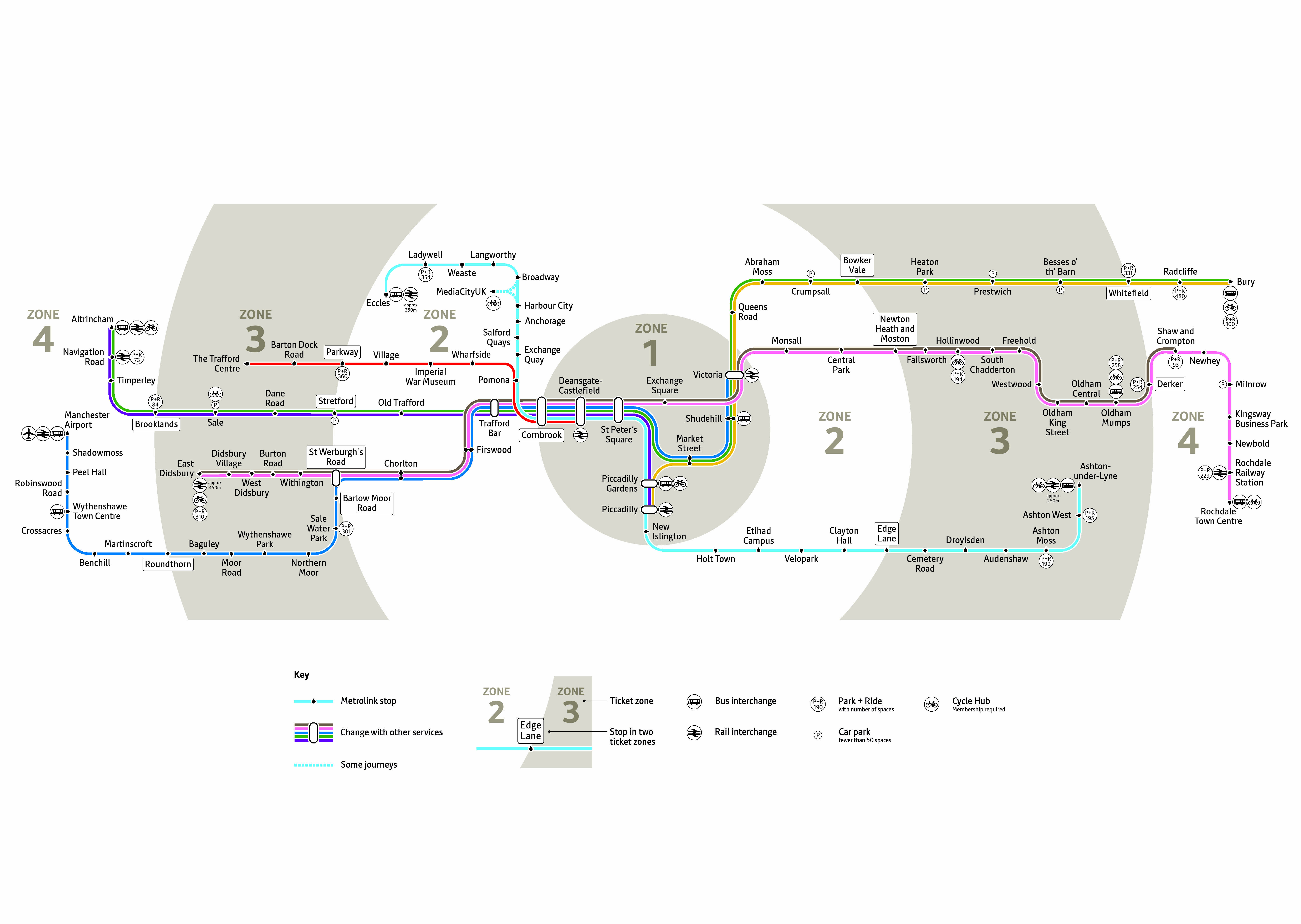 Greater Manchester Metrolink tram network map 2023